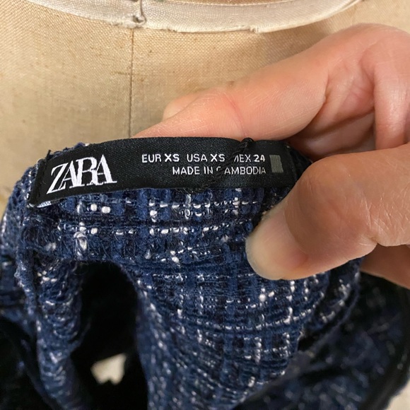 New with tags Zara Blue Tweed Off the Shoulder Top / fitted / size XS - Picture 5 of 5